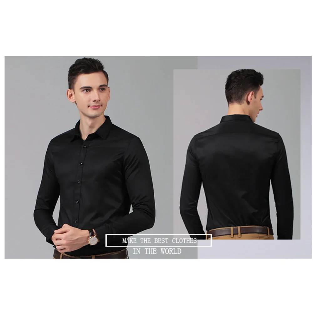 Nuova versione coreana a maniche lunghe slim fi tinta unita non stirabile da lavoro professionale per ragazzi da uomo_voghion.com