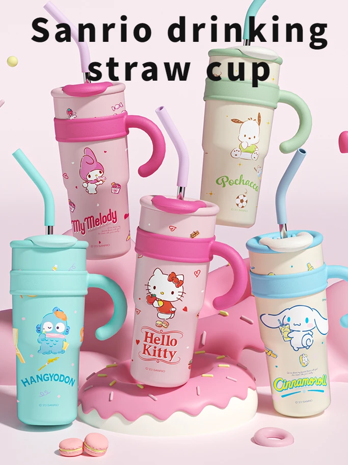 

1200ml Sanrio Straw Cup Student Hello Kitty Cartoon Portable Large Capacity Stainless Kawaii Thermos Cup for Girls 700ml Cup