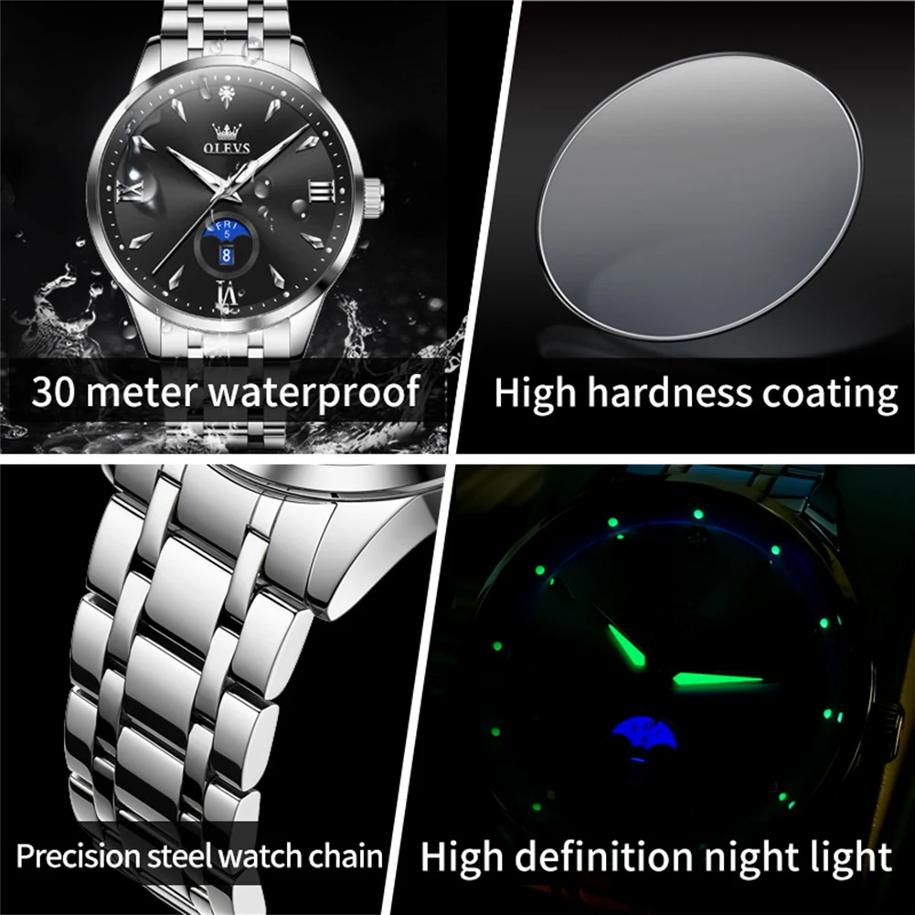 OLEVS 3646 Men's Watch Top Brand Fashion Luminous Business Quartz Man Wristwatch Week Calendar Simple Waterproof Watch For Men