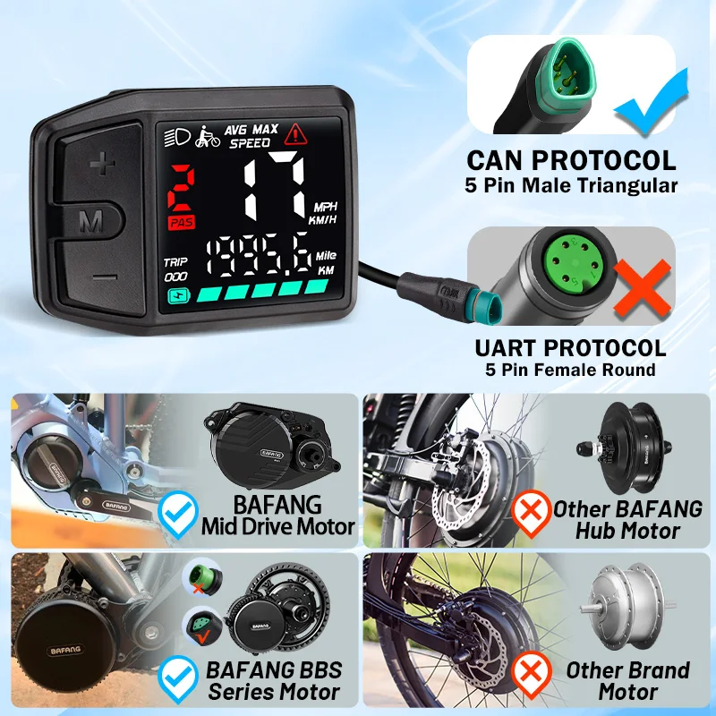 Écran DZ41, Vélo électrique Compatible Avec Moteur Pour Bafang DZ41 Display M500 M600 BBS0102 HD UART/CAN Protocole (protocole CAN