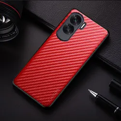 Sleek Carbon Fibre Shockproof Non - Slip Full Body Protective Phone Case - Honor 90 (Red)