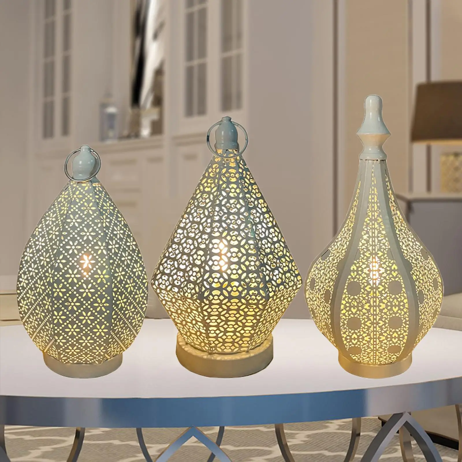 

Table Lamp Desktop Light Indoor Outdoor Cordless Hanging Moroccan Lantern for Night Light Living Room Bedside Table Lamp Decor