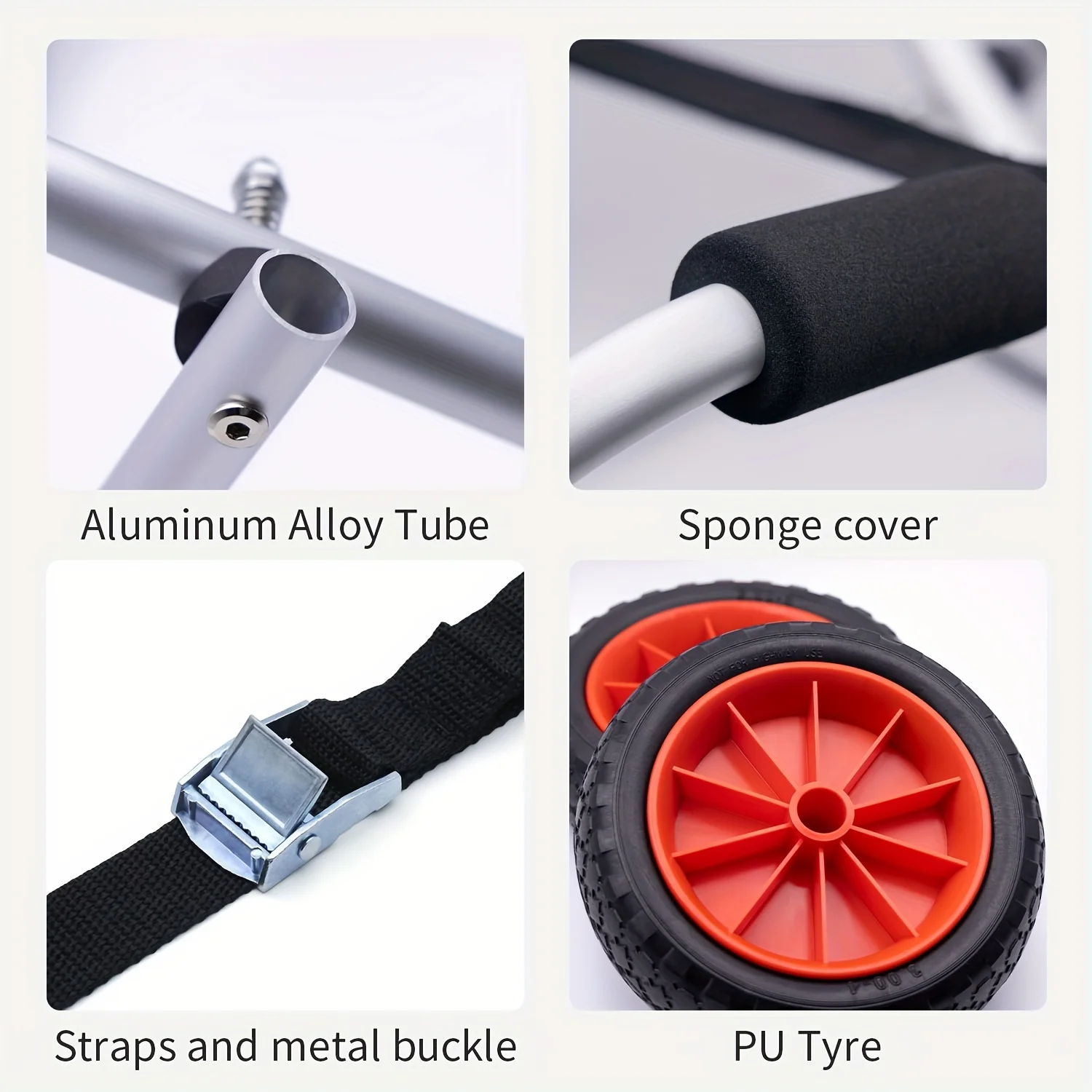 KOETSU Carrello per kayak da 1 confezione Carrello per kayak premium con pneumatici airless non piatti Capacità 150 libbre Lega di alluminio rossa - immagine 3