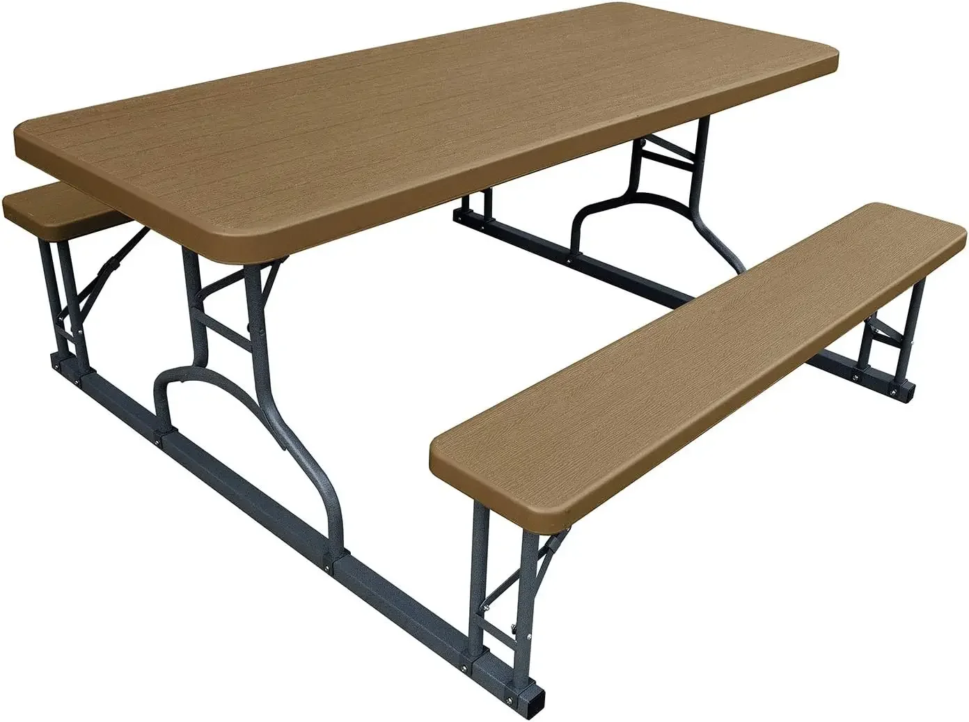 Outdoor/Indoor Heavy Duty Dining Group 6 Foot Straight Folding Picnic Table, Wood Grain
