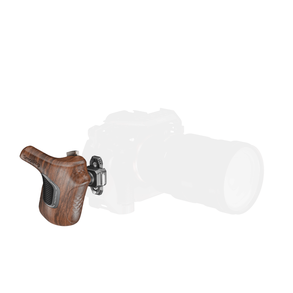 Rotating Right/Left-Side Wooden Handle w NATO Clamp for Camera/Monitor Cages & M