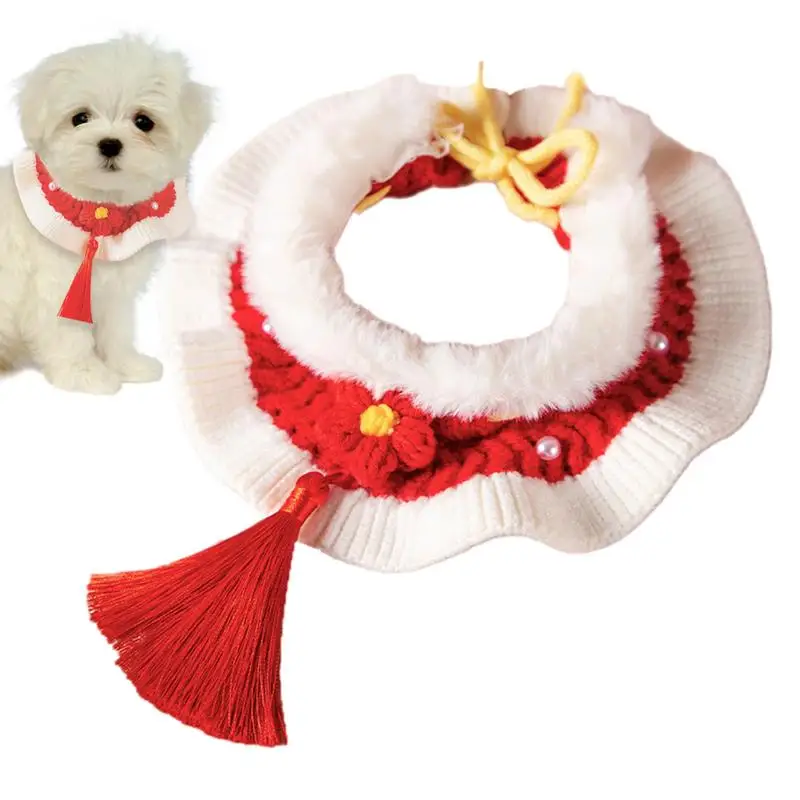 

Red Dog Collar Red Pet Collar With Tassel Knitted Dog New Year Collar For Home Walking Travel Soft Cat Collars Party Wear