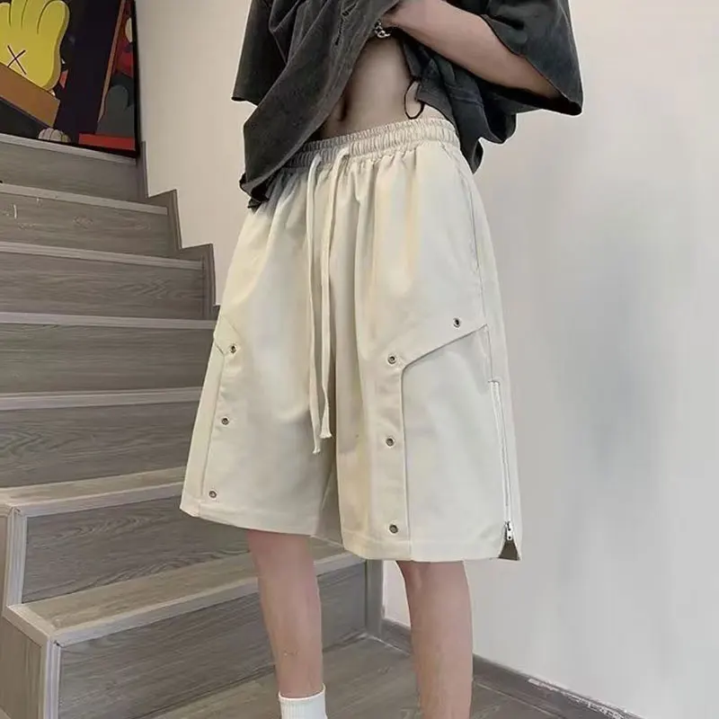 2024 Summer Elegant Fashion Harajuku Slim Fit Ropa Hombre Loose All Match Sport Casual Pants Solid Pockets Zipper Work Shorts