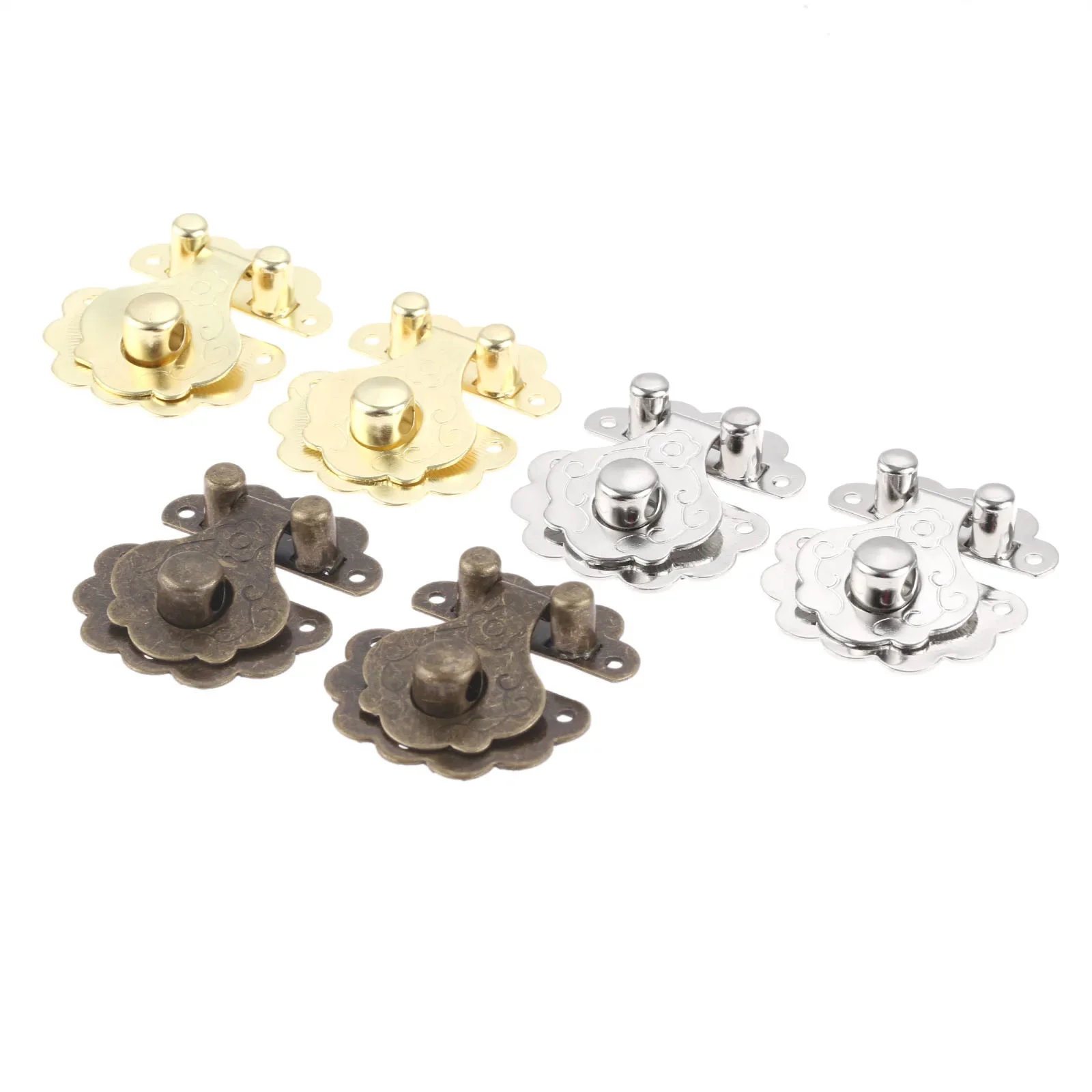 DRELD 2Pcs 40*36mm Antique Buckle Latch Hasp for Wooden Wine Box With Lock Buckle Antique Padlock Hardware Bronze/Silver/Gold