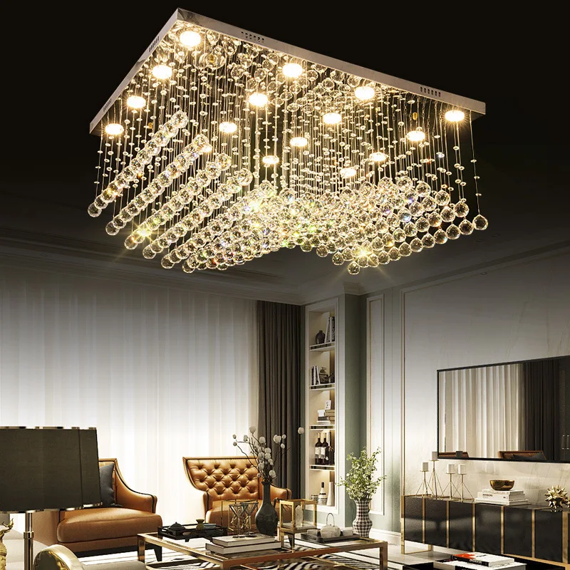 

K9 Crystal Chandeliers LED Chrome Finished Light Wave Art Decor Modern Suspension Lighting Hotel Villa Hanging Lamp