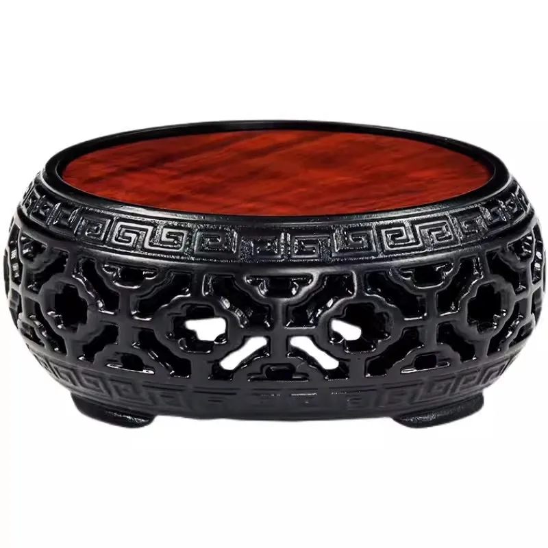 Red acid branch circular base purple clay pot lid with jade, miniature bonsai decoration base, incense burner bottom bracket