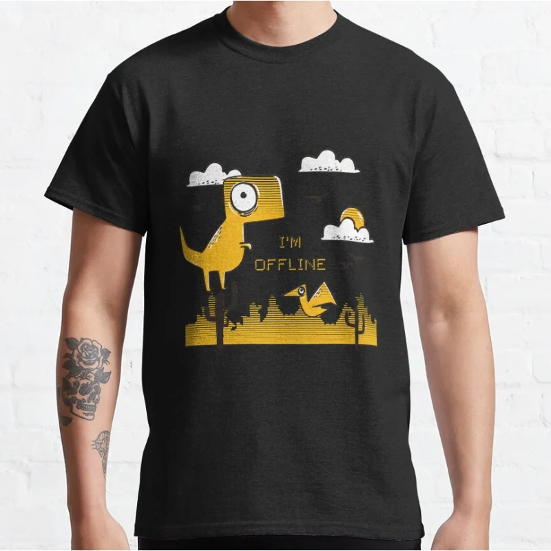Lustiges I'm Offline T Rex 90er Jahre Cartoon Pixel Videospiel Dinosaurier T-Shirt für Männer große Erwachsene Tops S-6XL