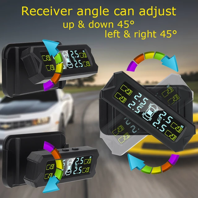 Tire Pressure Monitoring System,Wireless Solar Power TPMS with 5 Alarm Modes,Auto Backlight LCD Display 4 Sensors 0-81 PSI 5