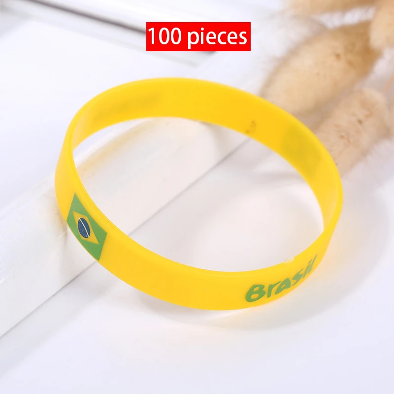 

100pcs Brazil National Flag Printing Sports Silicone Bracelet Men Women Wristbands Rubber Band Fashion Accessories