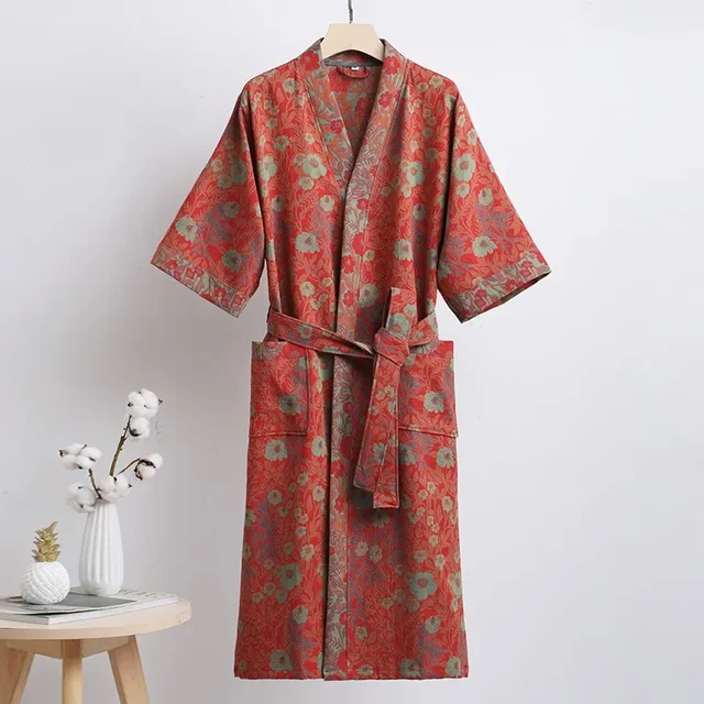 Peignoir en Coton Imprimé pour Femme, Pyjama de Printemps et Automne, Vêtements de Maison, Multicolore, à vaccage Rapide 1