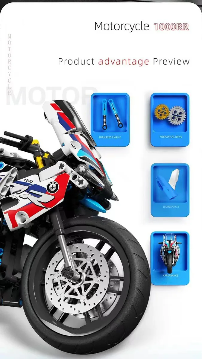 Technology Bmw S1000Rr Dirt Motorcycle Building Blocks Model Motorbike Toy