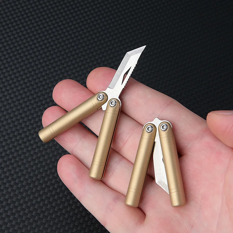 Brass Mini Rotating Blade Sharp Open Package Small Knife, Portable Keychain Pendant Pocket Knife, Self-defense
