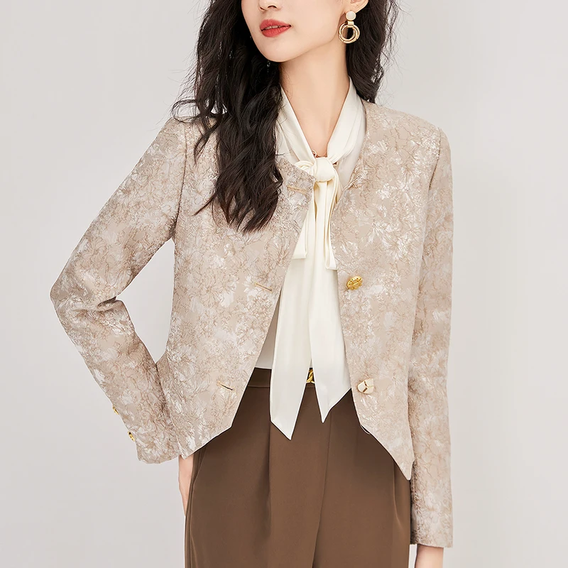 

Elegant Blazers Suits For Women Autumn Vintage Jacquard Coats O-neck Long Sleeve Floral Coat Women's Blazer Office Lady Suit