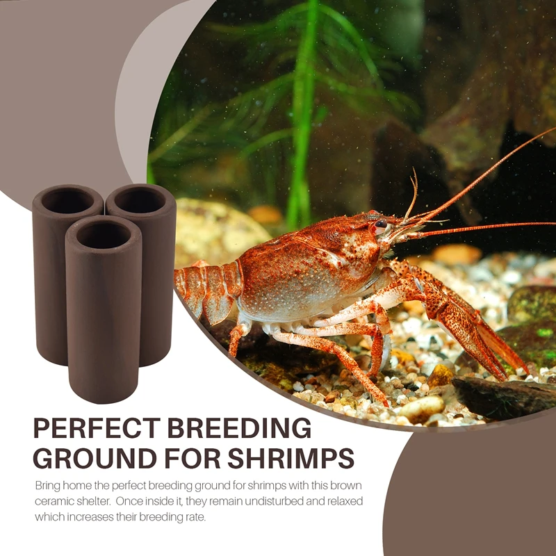 3 Pcs Brown Ceramic Shelters Shrimp Habitat Breeding Tube Hiding Cave Shrimp Habitat Shelters