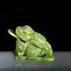Feng Shui Decor Natural Jade Carved 3 Legged Toad Coins Statue Money Frog Ingots 3