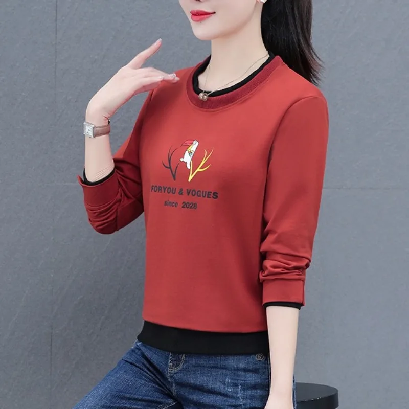 Women's Spring Autumn Pullover Letter Geometric Round Neck Graphics Solid Printed Long Sleeve Sports Casual Hoodies Elegant Tops