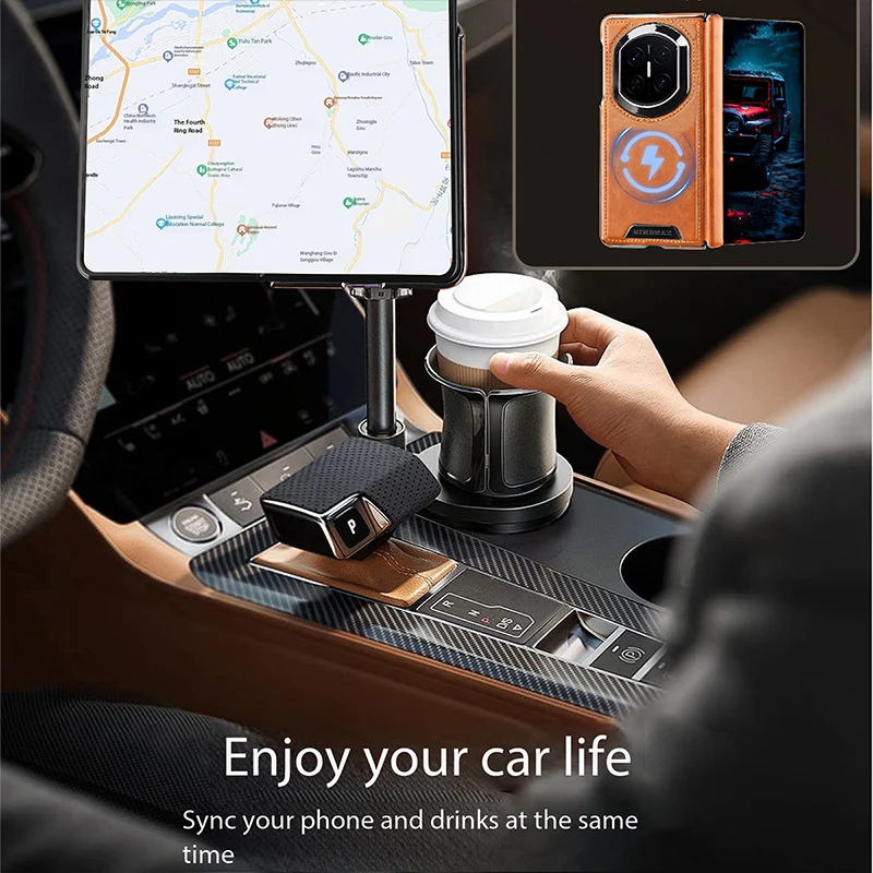Leather Central Axis Phone Case with Magnetic Wireless Charging and Electroplating Protection
