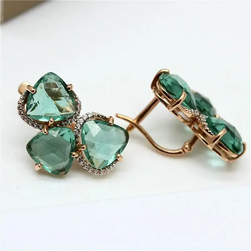 

585 Purple Gold Plated 14K Inlaid Emerald Foliage Earrings for Women Temperament Fresh and Exquisite Glamour Party Jewelry
