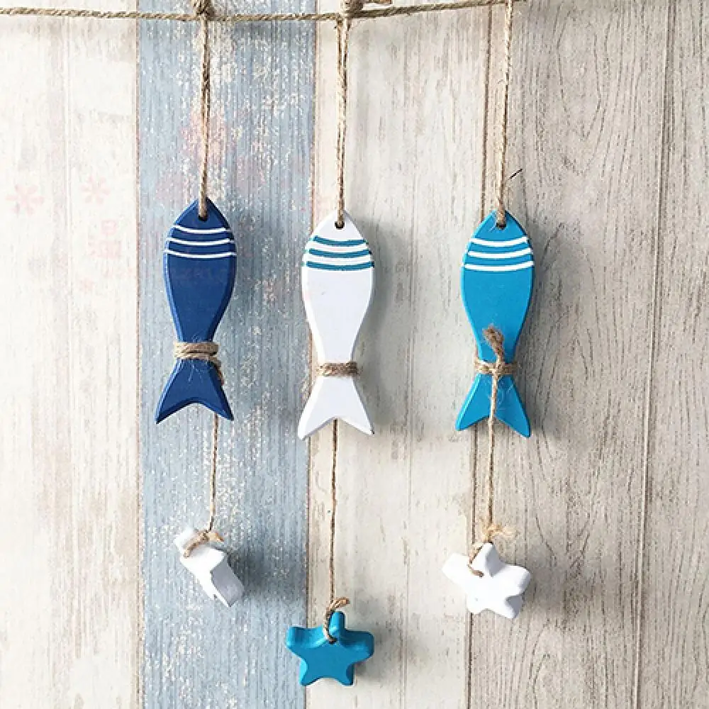 Mediterranean Style Wooden Fish Star Dolphin Hanging Nautical Decor Boat Ship Beach Wall Ornament Wood Craft Sea Shells wall art decor wall hanging pendant