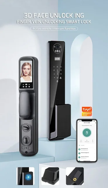 TUYA APP Digital Fingerprint 3D Face Recognition Lock with Camera Electric Digital Biometric Door Smart Lock 3