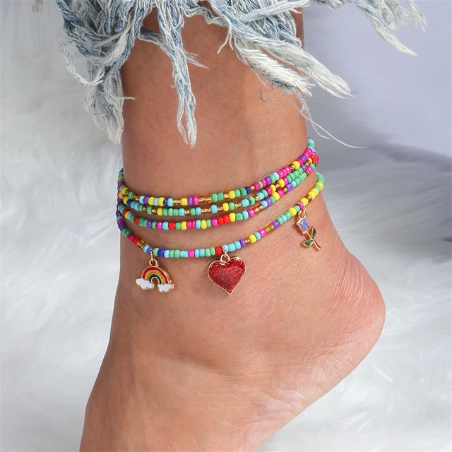 Mikovivi 3pcs Beaded Ankle Bracelets For Women, Adjustable Bohemian