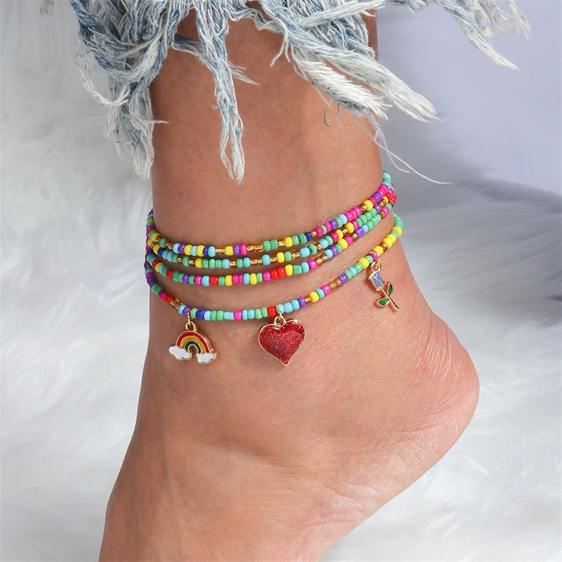 Beaded Anklet Elastic Quartz Set, Crystal Ankle Bracelet, Ankle
