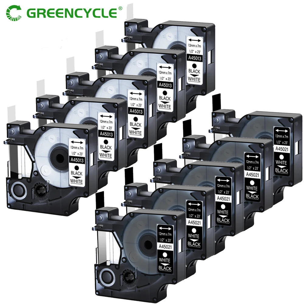 Greencycle 5Pk 9/12/19 Millimetri Etichetta Del Nastro 45010 45021 45013 Compatibile Per Dymo D1 Nastri Dymo Label Macchina 450 350 250 100