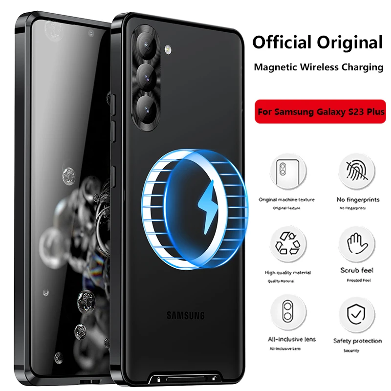 

Оригинальный ультратонкий металлический чехол для Samsung S23 Plus, Магнитный чехол с беспроводной зарядкой, противоударный чехол для Galaxy S23 Plus, чехол