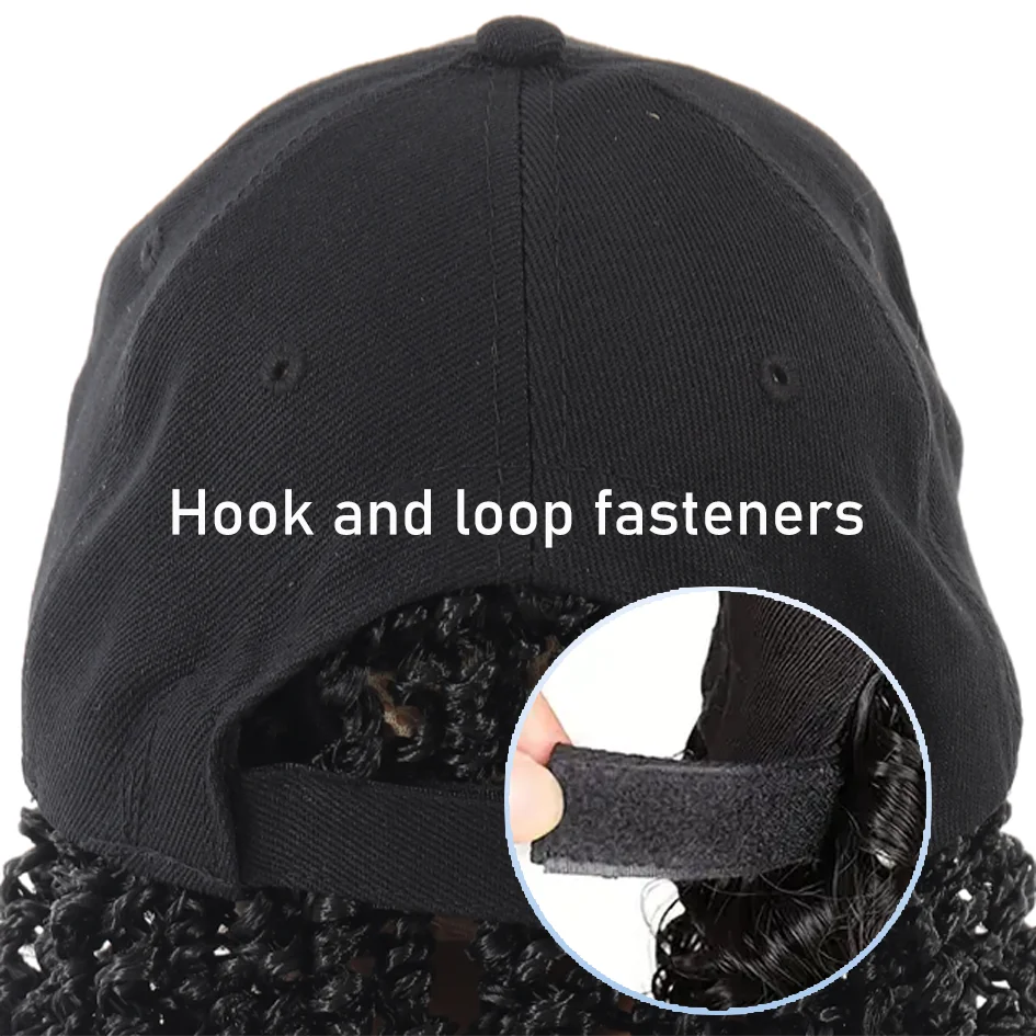 Synthetic Baseball Cap Wig with Hair Extension 12inch  Kinky Curly Wig Hat for Women Girl Adjustable Black Baseball Hat Wig