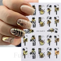 3D Golden Fall Nail Stickers Black Gold Leaf Cotton Flowers Transfer Decals Nail Adhesive Sliders Manicure New Design Decoration 2
