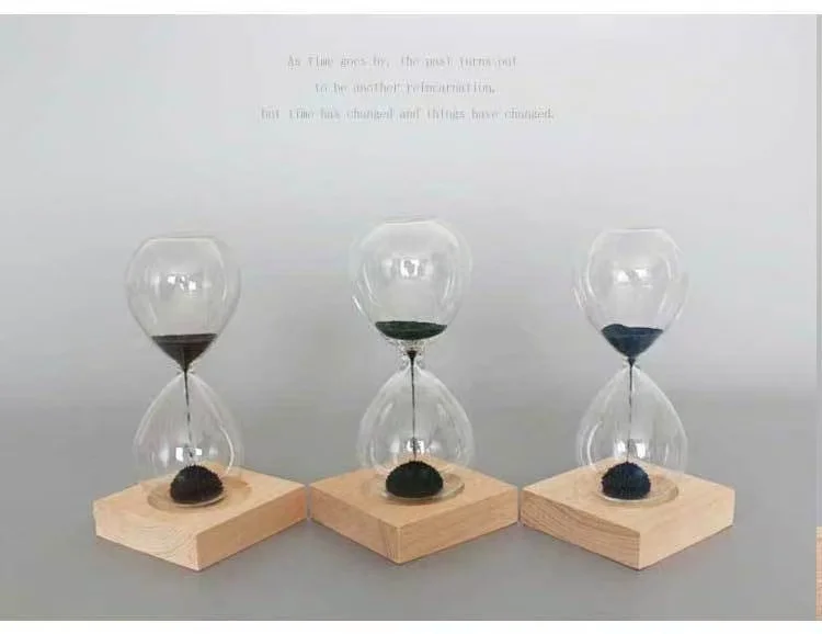 유리+철분 모래 꽃무늬 자석 모래시계 포장 포함 모래시계 13.5 * 5.5cm 나무 받침대 선물용