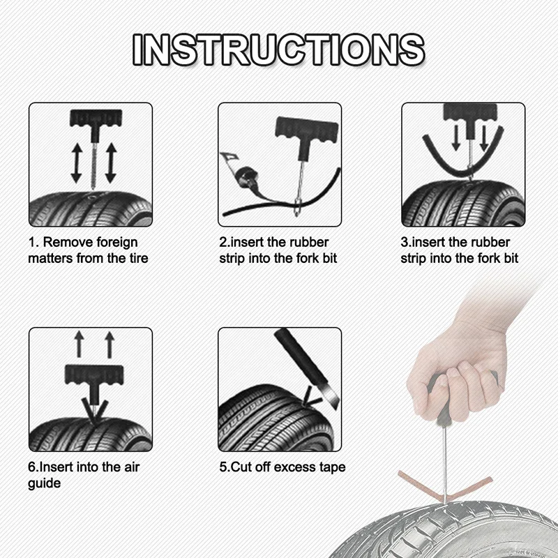 Tire Repair Kit For Truck Motorcycle Auto Tire Rubber Strips Tubeless Tyre Puncture Studding Plug Set