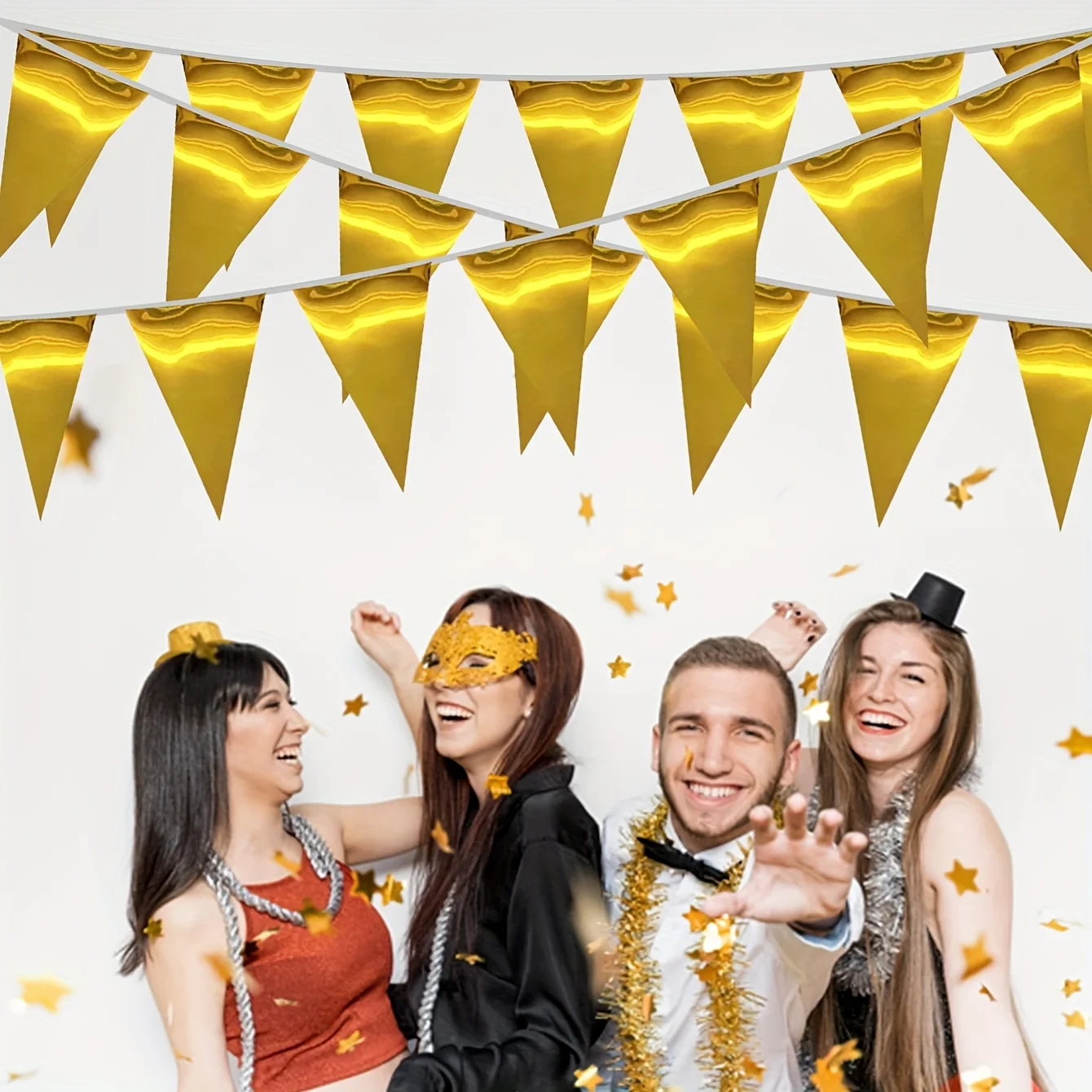 Golden Party Decorations Metallic Fabric Triangle Golden Flag Bunting Garland For Christmas New Year Graduation Birthday 1pc christmas decorations party decorations birthday streamers birthday banner
