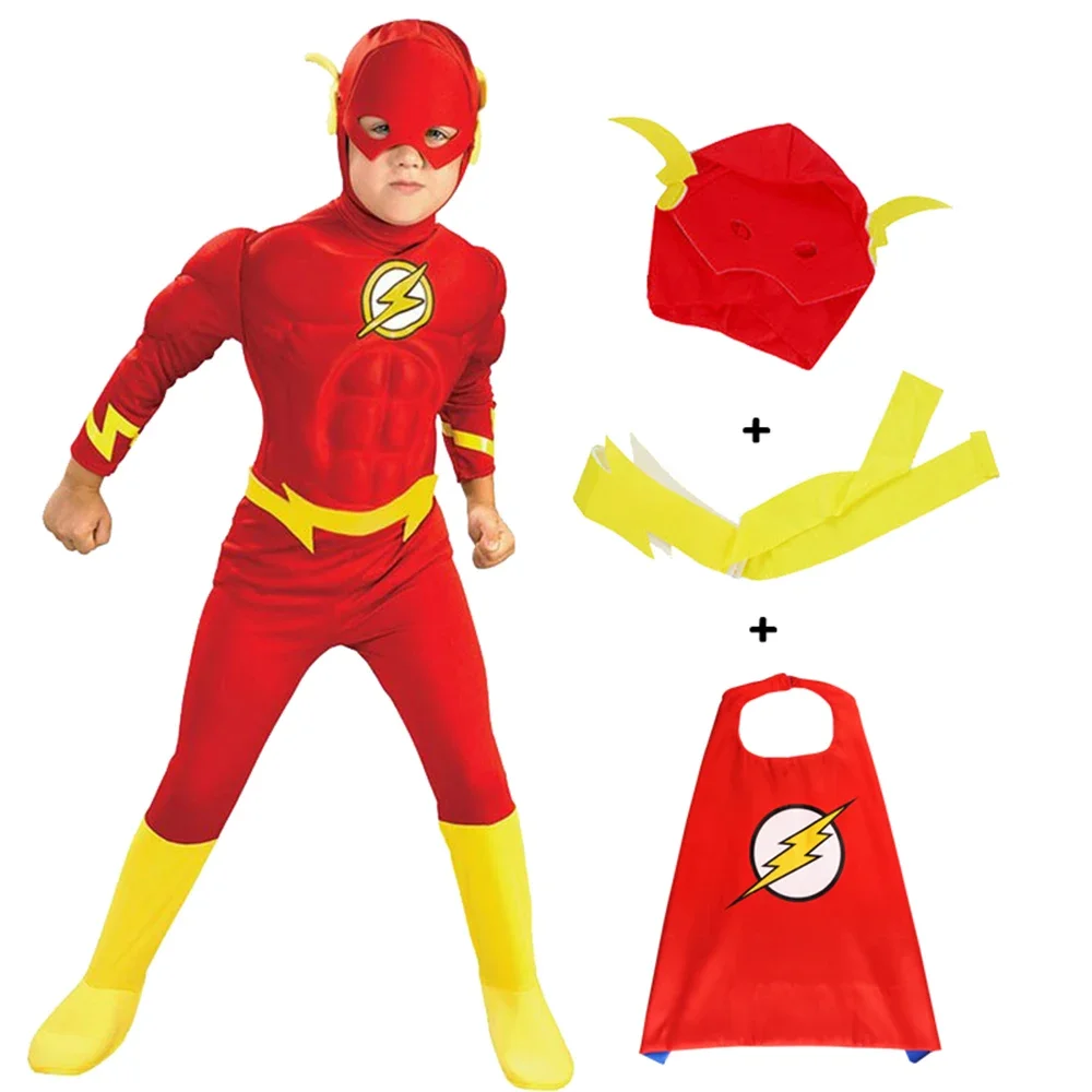 

Children The Flash Boys Muscle Fancy Hero Dress Kids Fantasy Movie Carnival Party Cosplay Costumes Set Jumpsuits