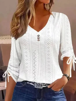 Camicia di pizzo solido Top per abbigliamento donna 2024 Primavera Inverno Basic coreano camicetta bianca Vintage femminile Y2K vestiti Pullover Tees 1