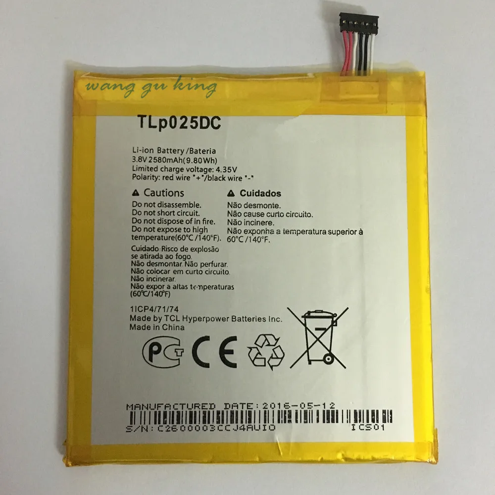 2580mAh TLp025DC Battery For Alcatel Pixi 4 6.0 OT 9001A 9001X 9001D 8050D OT-8050 Baterij Batterie Mobile Phone Batteries |