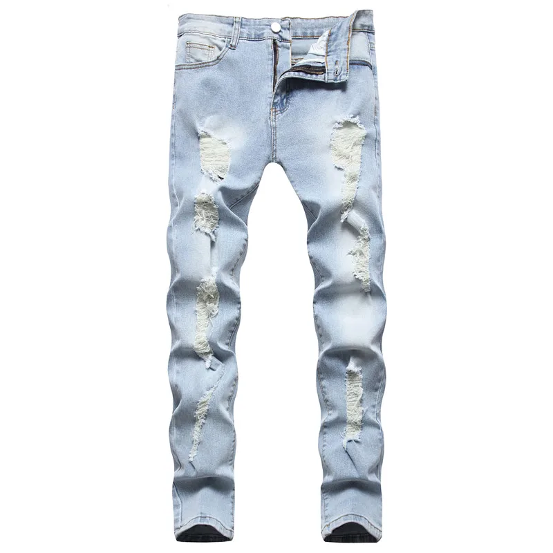 Stylish Men Skinny Holes Beggar Jeans Trousers Men's Stretch Ripped Good Quality Slim Denim Pants Male Clothing Ripped Jeans Ripped Patchwork Jeans