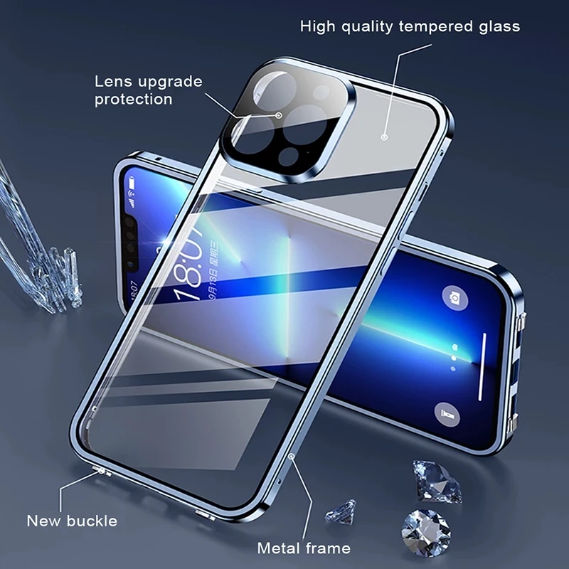 Enhanced 360° Full Protection Magnetic Double-Sided Glass Lock Buckle Phone Case