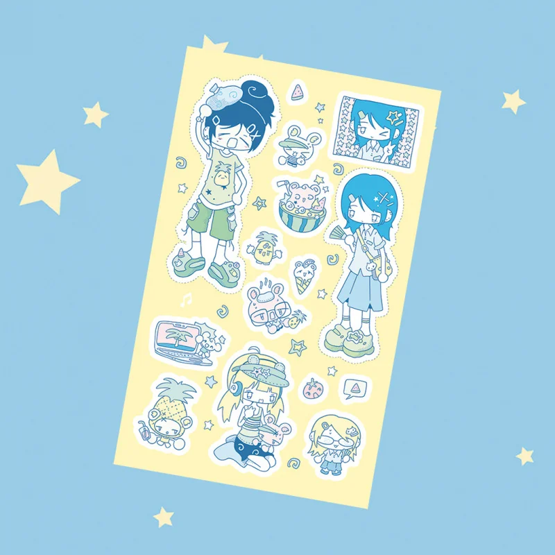 Korea Cute Summer Retro Girl Character Decorative Stickers for DIY Crafts and Journaling