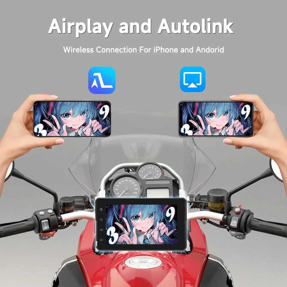Motorcycle Monito GPS Navigation Multimedia Player Wireless CarPlay Android Auto IPX7 Waterproof Screen Bluetooth Tire Pressure