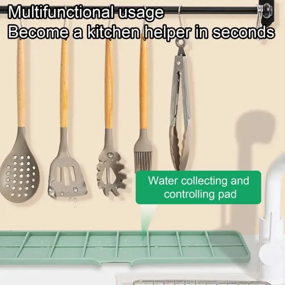 Kitchen Bathroom Faucet Silicone Mat Anti-Slip Sink Drain Mat Slope Diversion Drainage Mat Tableware Drying Protection Mat