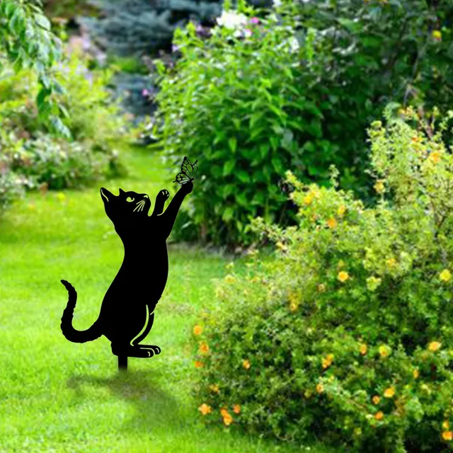 Fém Macska Dekoratív Kerti Tétek Állati Sziluett Tét Dekorok Az Udvarok Kertjéhez Művészet Fekete Gyep Hátsó Udvari Betétkártyák - Image 2