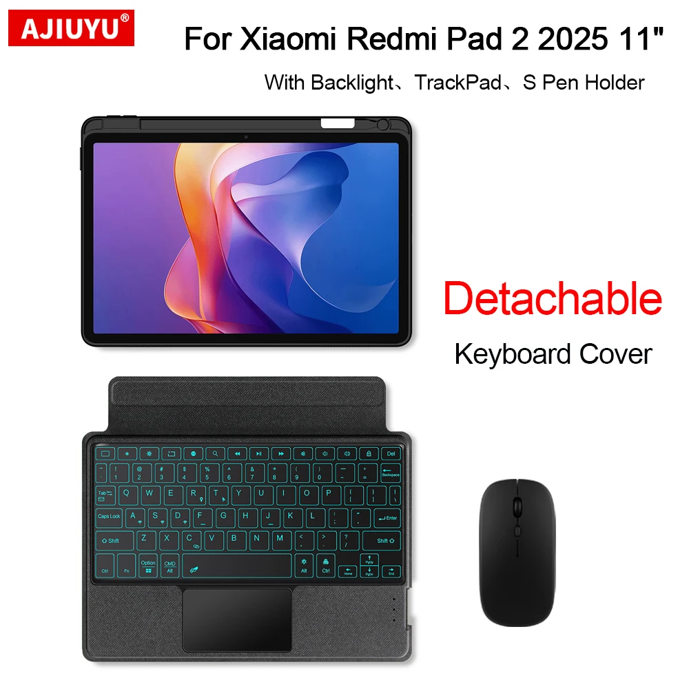 Lemore Funda De Teclado Para Xiaomi Redmi Pad SE 2023 De 11 Pulgadas, Teclado Inalámbrico BT Desmontable Para Tableta Con Ratón, Diseño QWERTY Inglés (rosa