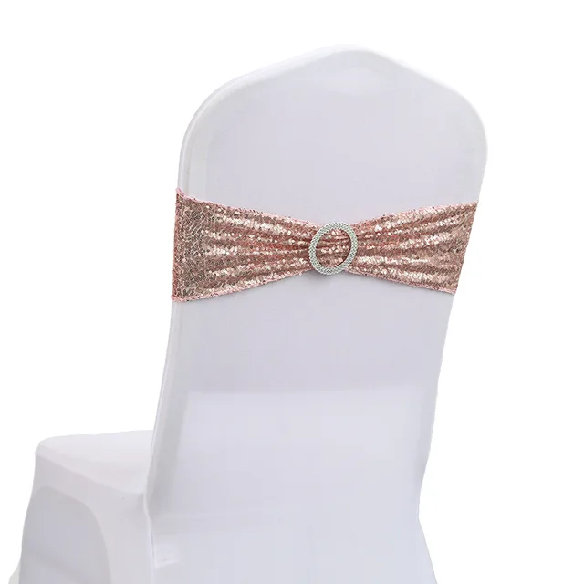20Pcs Chair Sashes Sequin Stretchy Decorative Bows One-Sided Sequins Decor for Wedding Party Home Chair Cover Sash Decorations
