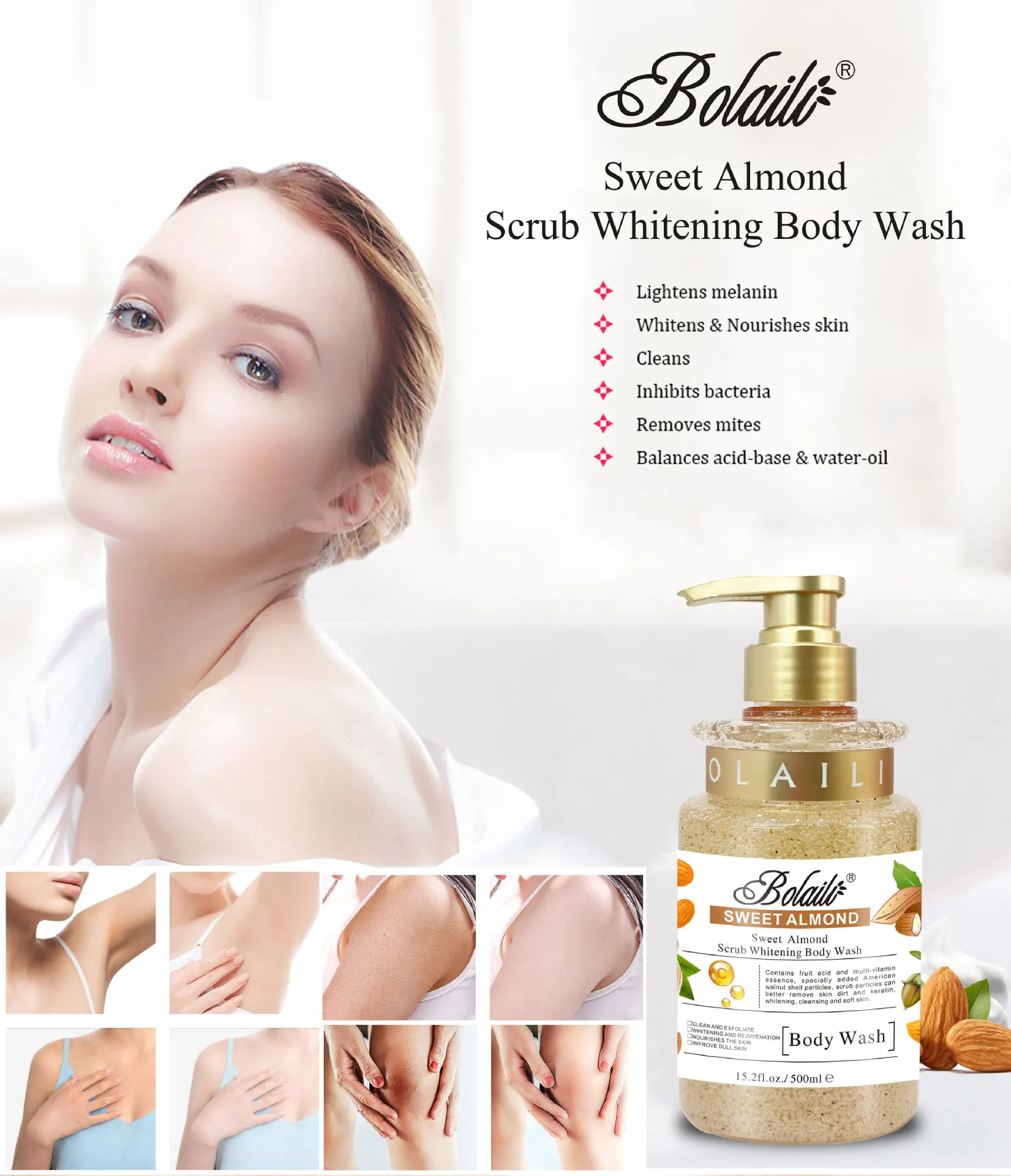 Body wash 500ml sweet almond scrub exfoliating body wash