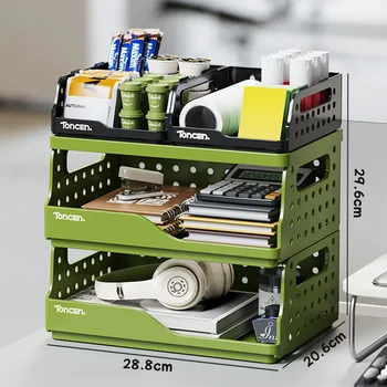 Elegante e robusto organizer da scrivania a 3 livelli con 2 grandi + 2 piccoli scomparti – Scatola portaoggetti impilabile per ufficio